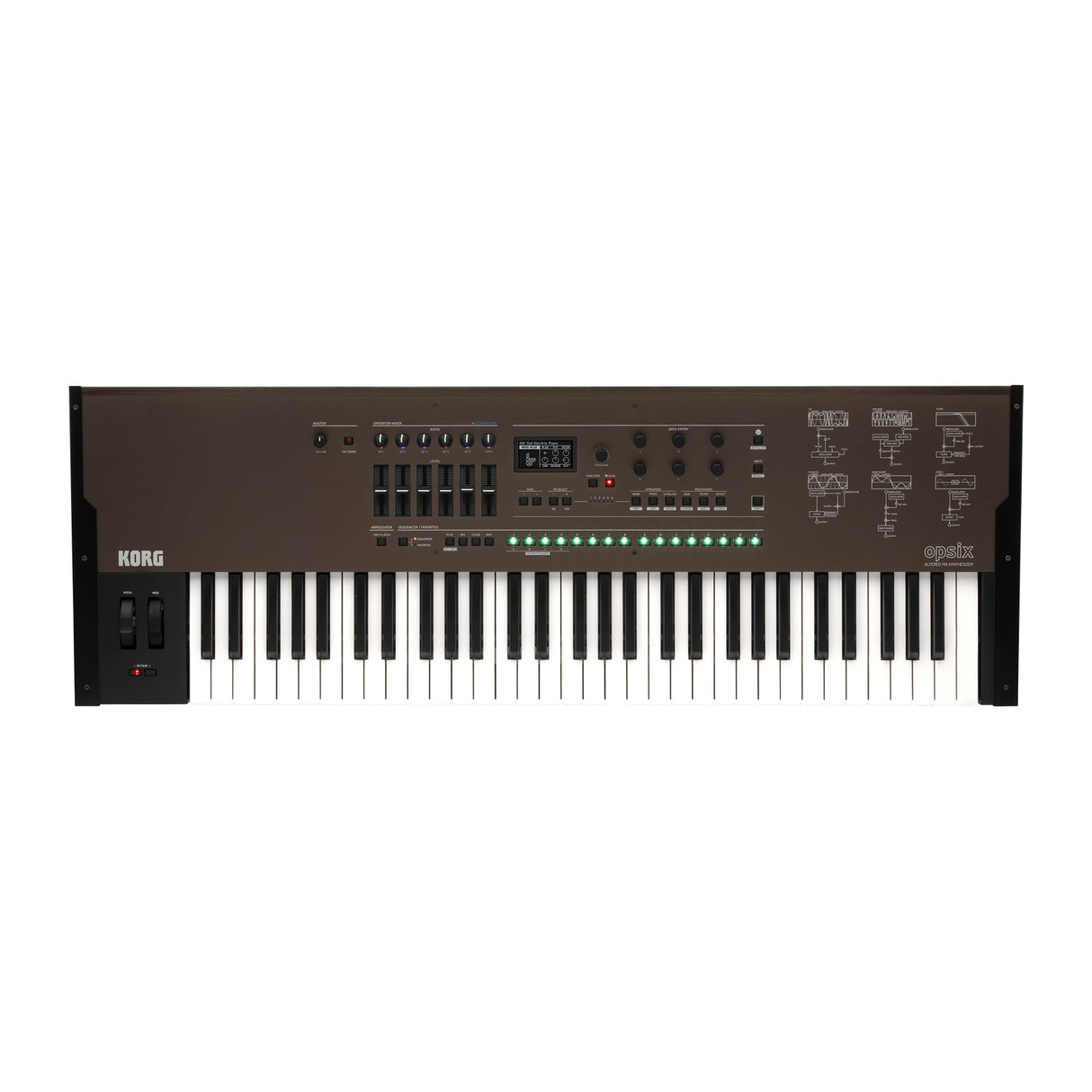 Sintetizador Korg opsix SE vista oficial completa sobre fondo blanco