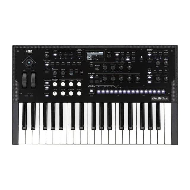 Sintetizador Korg wavestate MK2 vista oficial completa sobre fondo blanco