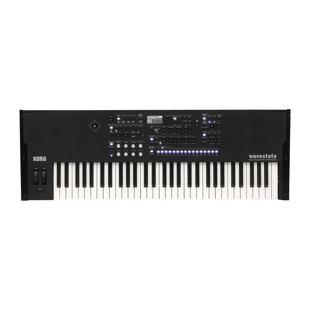 Sintetizador Korg wavestate SE vista oficial completa sobre fondo blanco