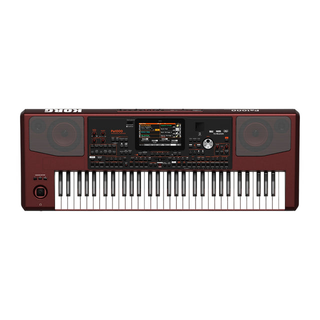 Teclado Korg PA1000 vista oficial completa sobre fondo blanco