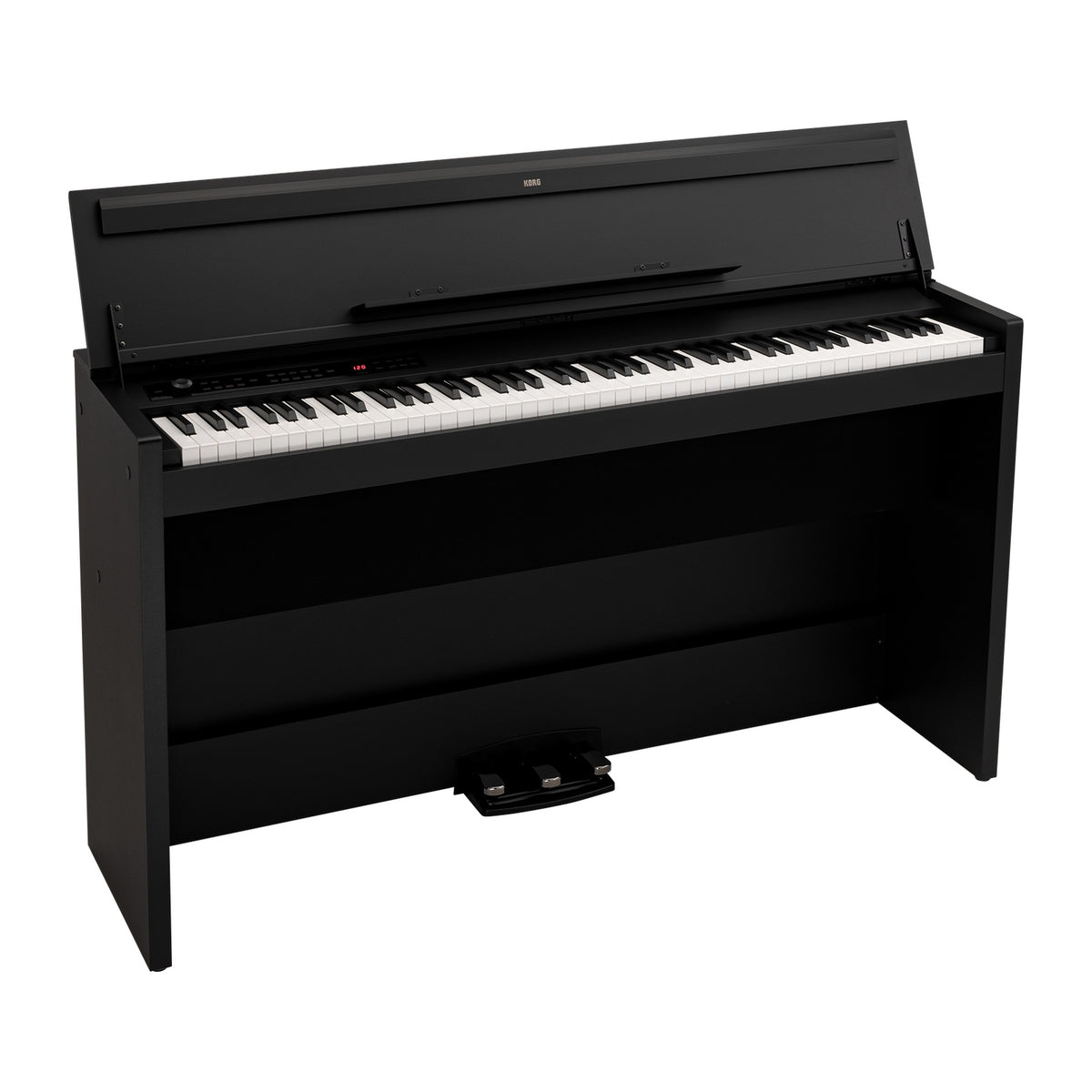 Piano Digital Korg E1 Air Black vista oficial completa sobre fondo blanco