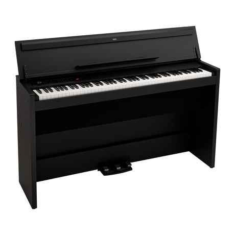 Piano Digital Korg E1 Air Black vista oficial completa sobre fondo blanco
