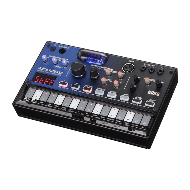 Sintetizador Korg Volca Nubass vista oficial completa sobre fondo blanco