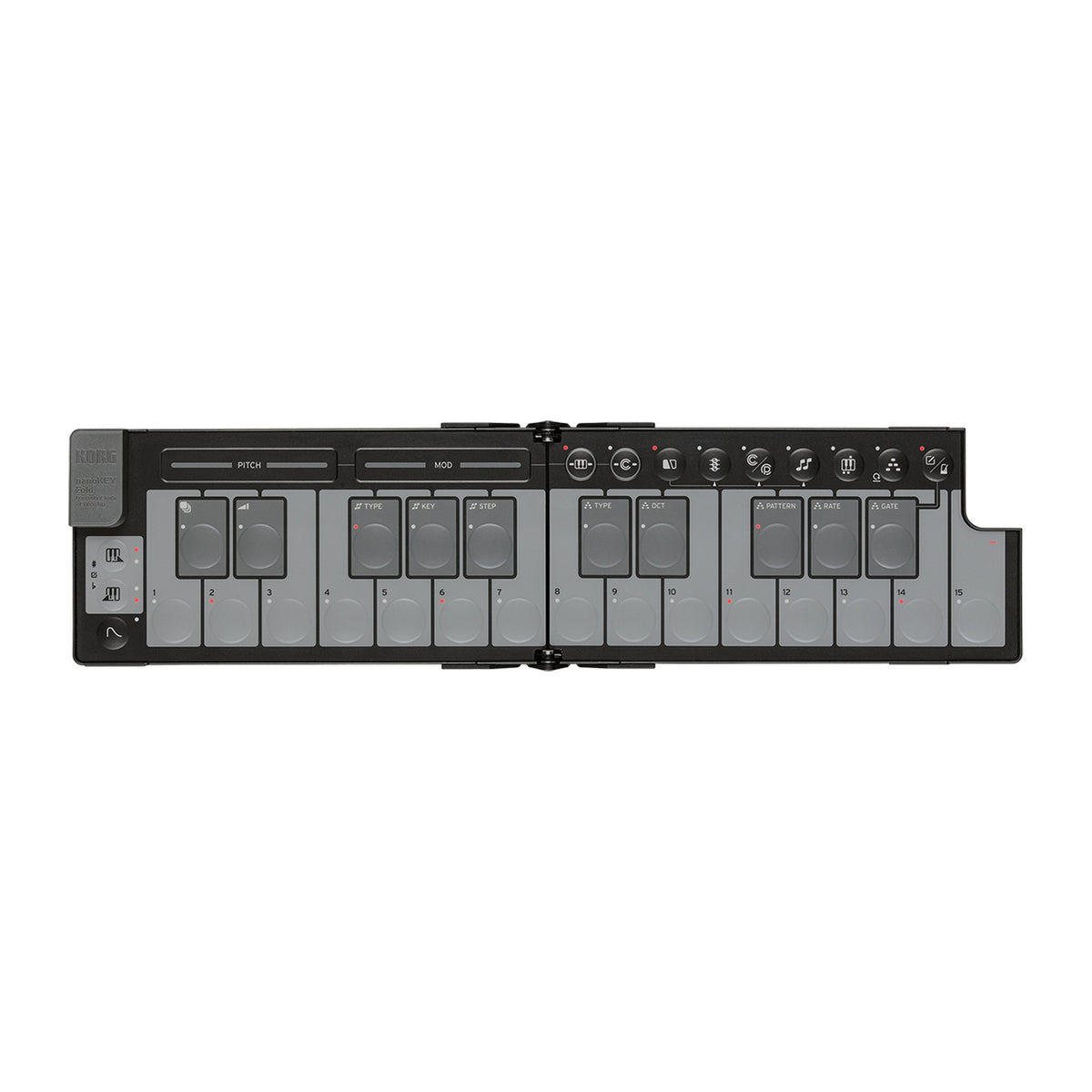 Controlador MIDI Korg nanoKEY Fold BK Negro vista oficial completa sobre fondo blanco