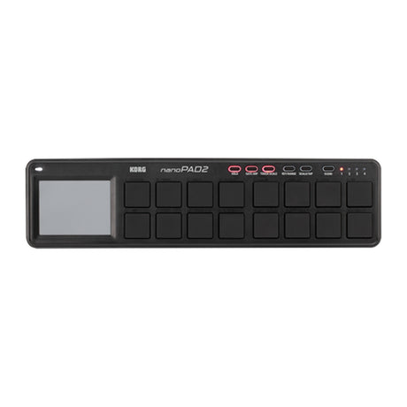 Controlador MIDI Korg nanoPAD2 BK Negro vista oficial completa sobre fondo blanco