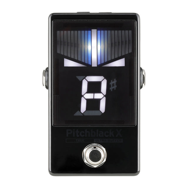Afinador Korg Pitchblack X vista oficial completa sobre fondo blanco
