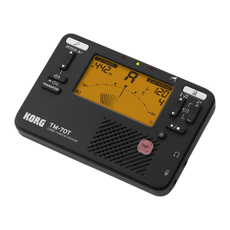 Afinador Metrónomo Korg TM 70T BK Negro vista oficial completa sobre fondo blanco