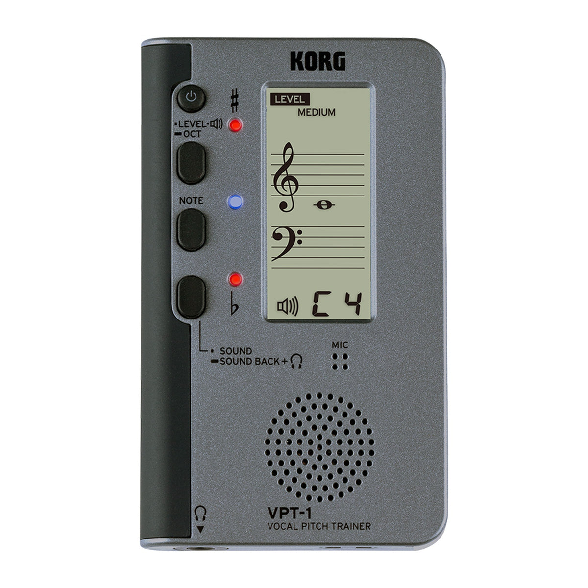 Afinador Vocal Korg VPT 1 vista oficial completa sobre fondo blanco