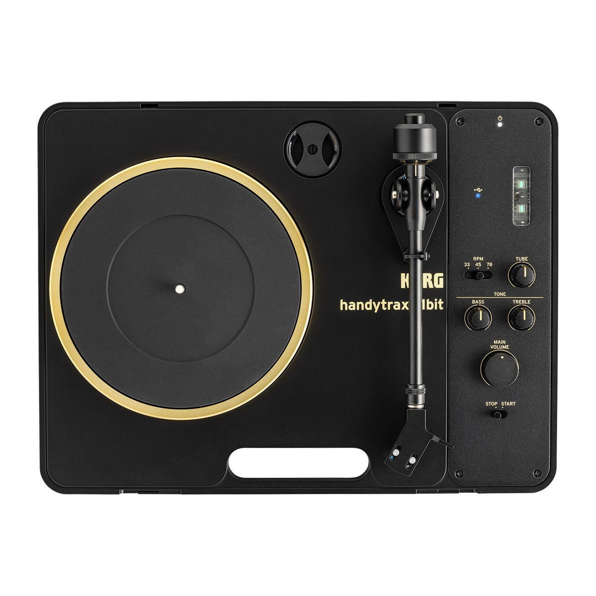 Tocadiscos Korg Handytraxx 1Bit vista oficial completa sobre fondo blanco