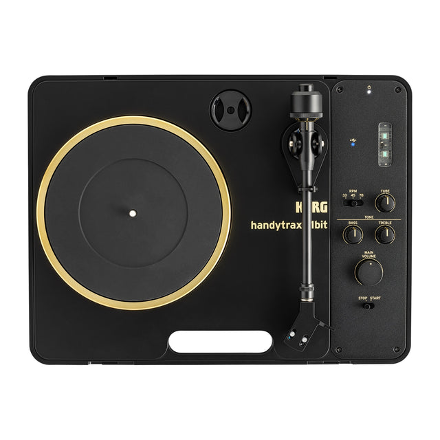 Tocadiscos Korg Handytraxx 1Bit vista oficial completa sobre fondo blanco