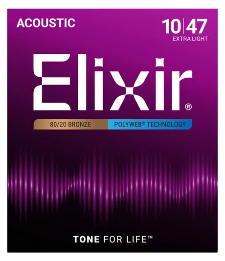 Encordado Elixir 11000 80/20 Bronze POLYWEB Extra Light 10-47, empaque oficial