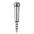 Mini micrófono condensador JOYO I-MIC plateado con conector TRRS sobre fondo blanco