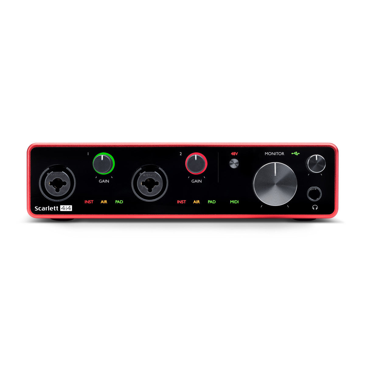 Focusrite Scarlett 4i4 3.ª generación, panel frontal