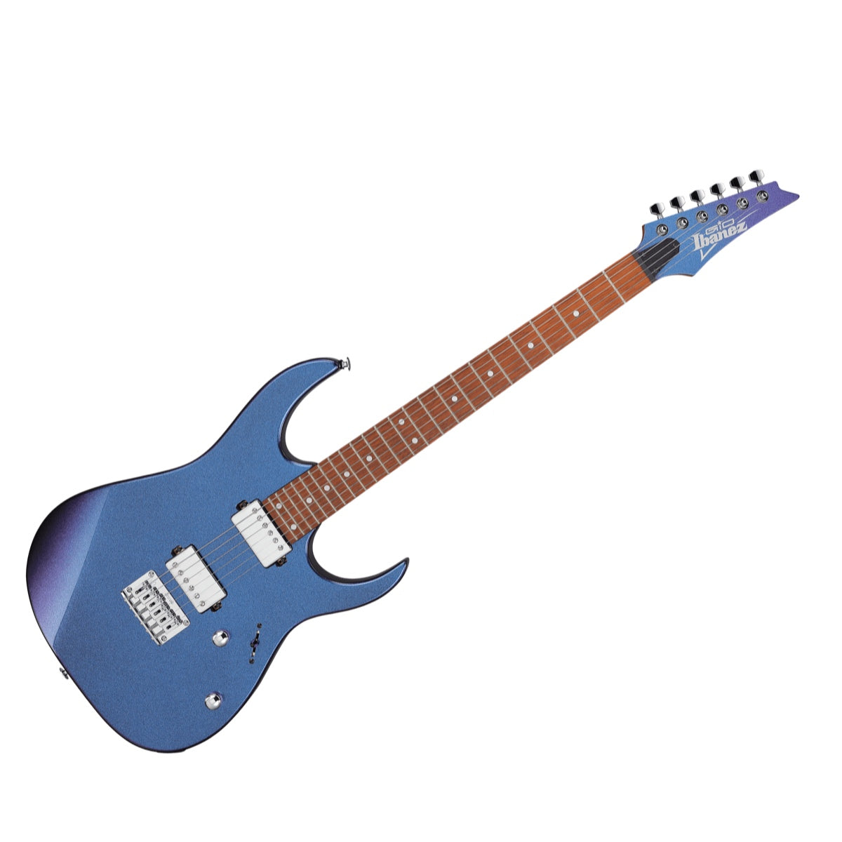 Guitarra eléctrica Ibanez GRG121SP-BMC Blue Metal Chameleon, vista principal diagonal