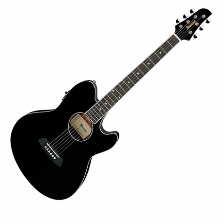 Guitarra electroacústica Ibanez TCY10E-BK Black High Gloss, vista principal diagonal