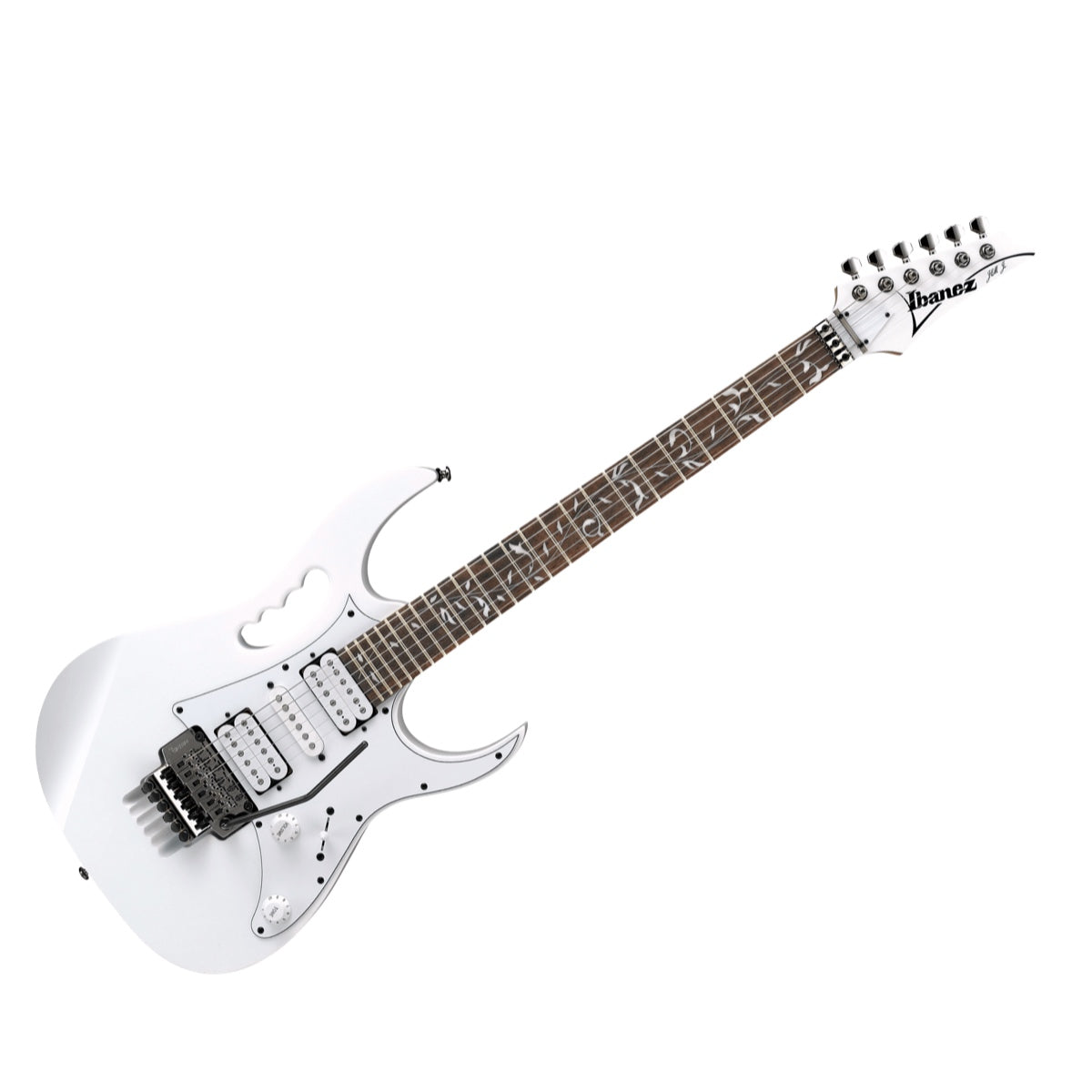 Guitarra eléctrica Ibanez JEMJR-WH White, vista principal diagonal