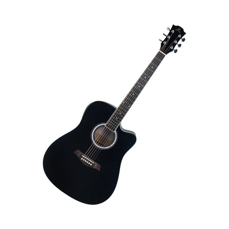 Guitarra Electroacústica Ayson AC4110E Negra en vista diagonal sobre fondo blanco