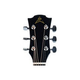 Detalle del clavijero de la guitarra electroacústica Ayson AC4110E negra sobre fondo blanco