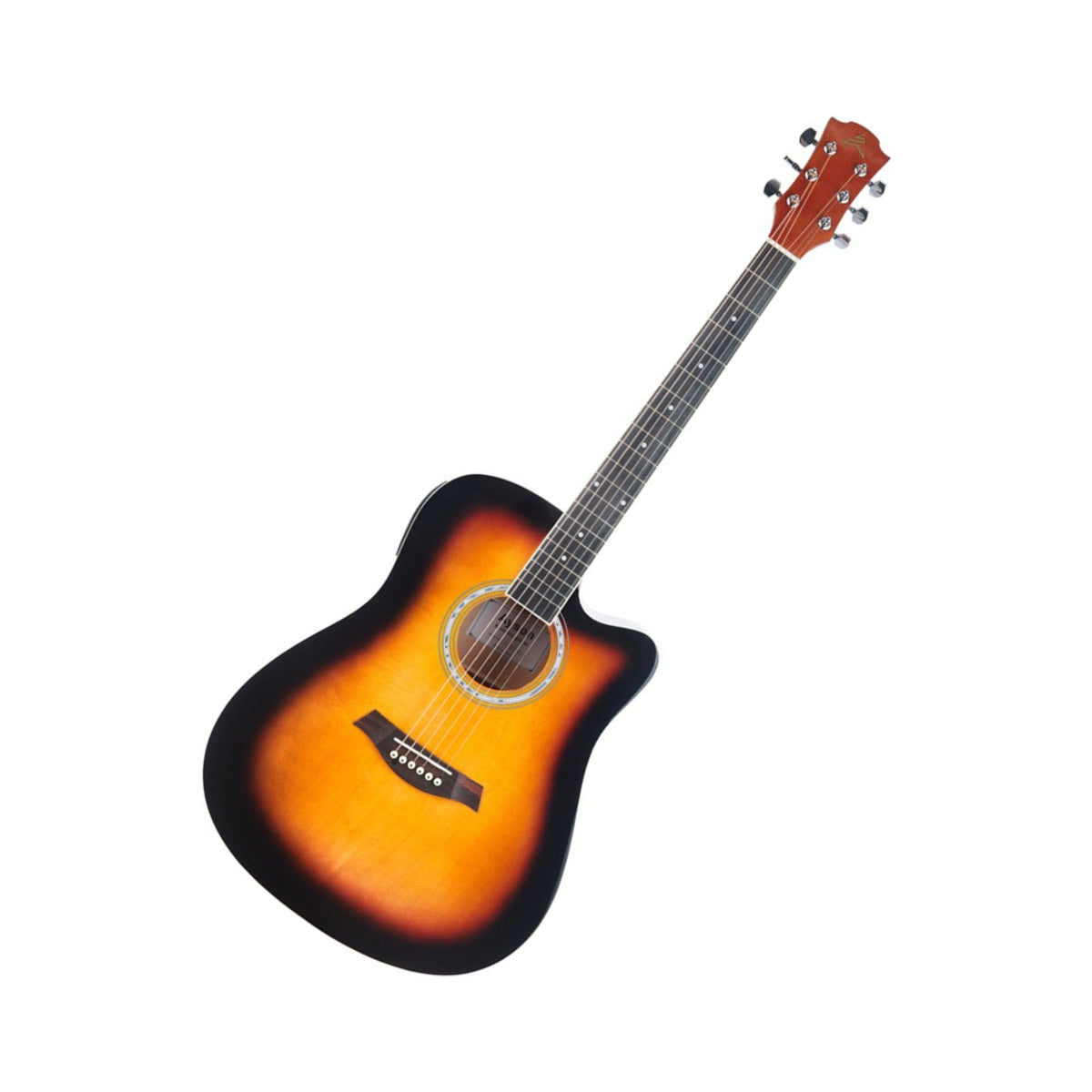 Guitarra Electroacústica Ayson AC4110E Sunburst en vista diagonal sobre fondo blanco