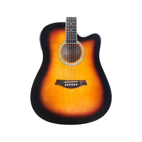 Detalle del cuerpo de Guitarra Electroacústica Ayson AC4110E Sunburst sobre fondo blanco