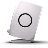 Monitor ADAM Audio D3V blanco, vista lateral derecha con radiador pasivo