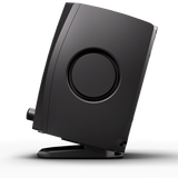 Monitor ADAM Audio D3V negro, vista lateral derecha con radiador pasivo