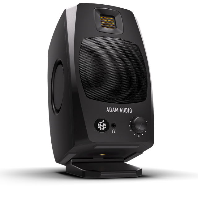 Monitor ADAM Audio D3V negro, vista principal diagonal izquierda
