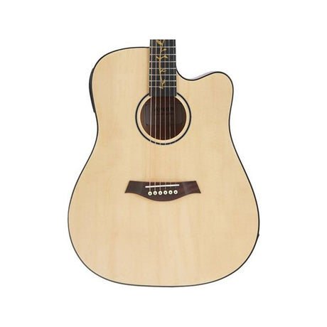 Detalle del cuerpo de Guitarra Electroacústica Ayson AG4114E Natural Mate sobre fondo blanco