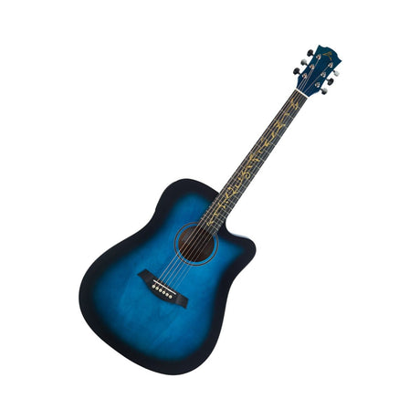 Guitarra Electroacústica Ayson AG4114E Azul Mate en vista diagonal sobre fondo blanco