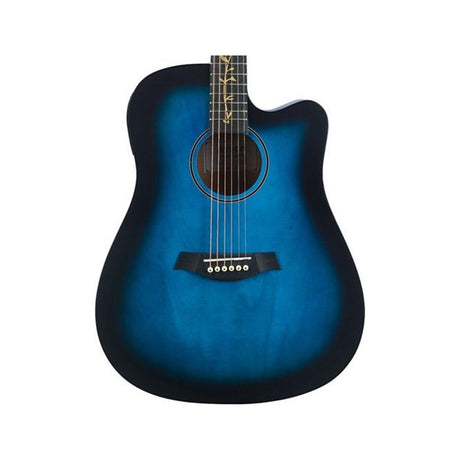 Detalle del cuerpo de Guitarra Electroacústica Ayson AG4114E Azul Mate sobre fondo blanco