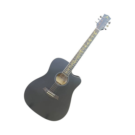 Guitarra Electroacústica Ayson AG4114E Negro Mate en vista diagonal sobre fondo blanco