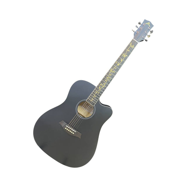 Guitarra Electroacústica Ayson AG4114E Negro Mate en vista diagonal sobre fondo blanco