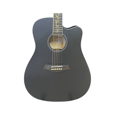 Detalle del cuerpo de Guitarra Electroacústica Ayson AG4114E Negro Mate sobre fondo blanco