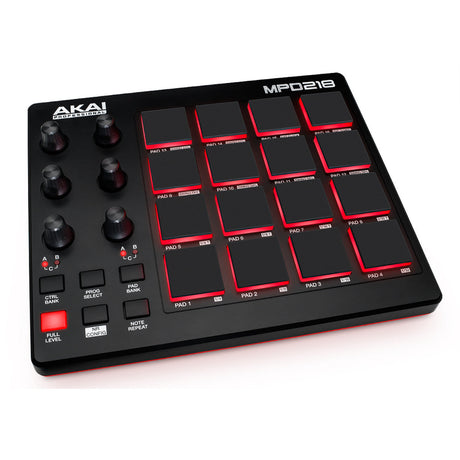 Controlador MIDI Akai MPD218 - vista principal