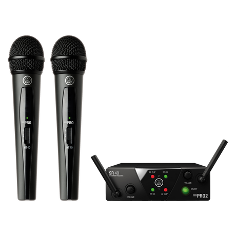 Micrófono inalámbrico AKG WMS40 Mini Dual Vocal Set, vista principal sobre fondo blanco
