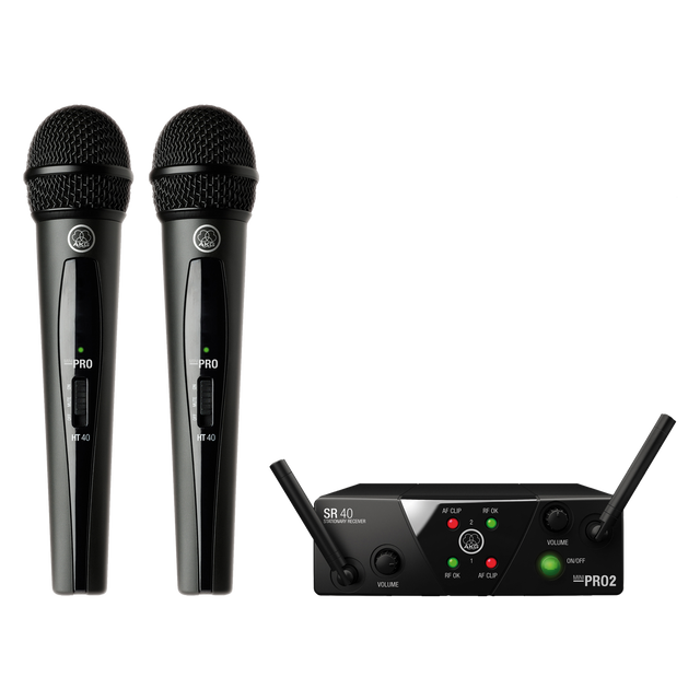 Micrófono inalámbrico AKG WMS40 Mini Dual Vocal Set, vista principal sobre fondo blanco
