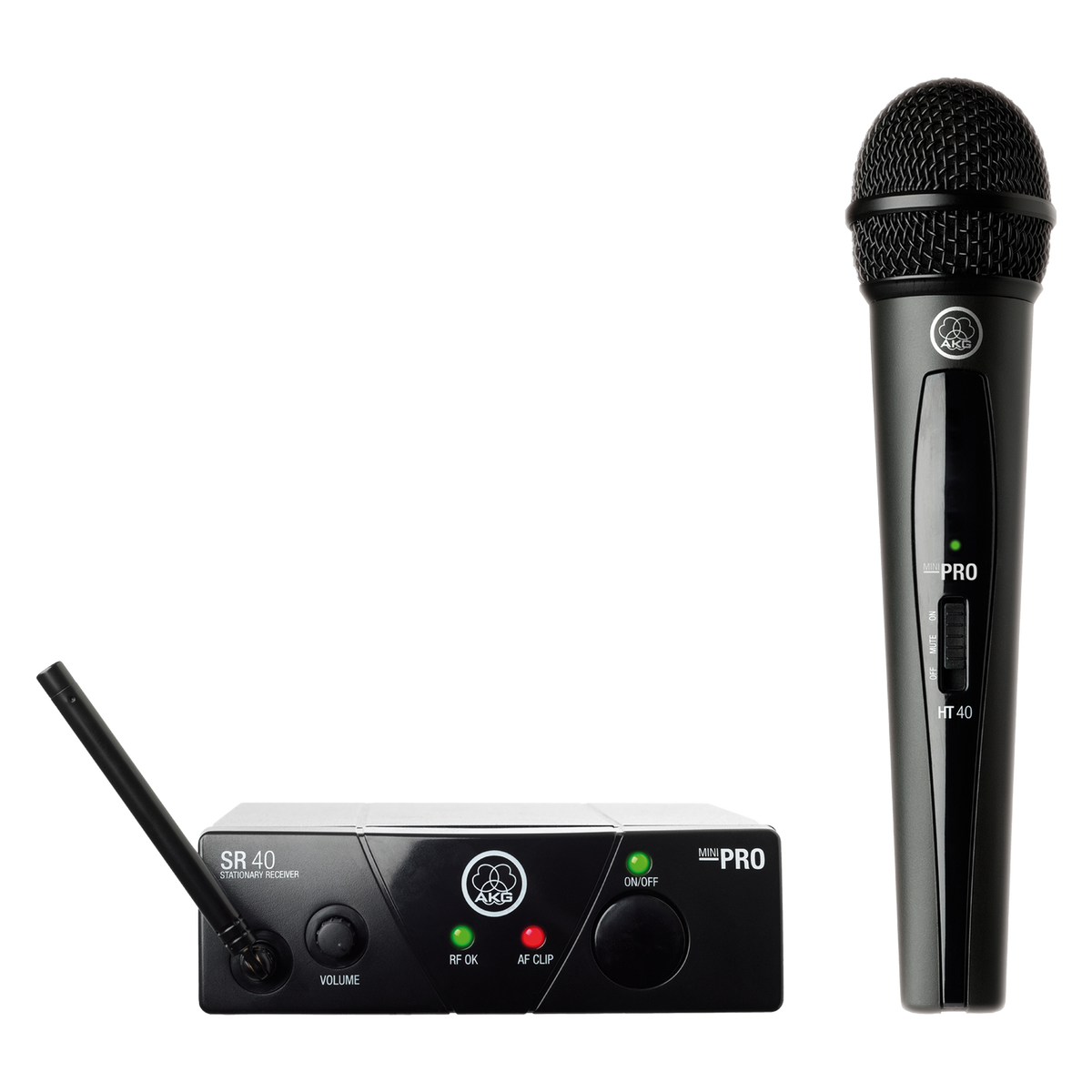 Micrófono inalámbrico AKG WMS40 Mini Vocal Set, vista principal sobre fondo blanco