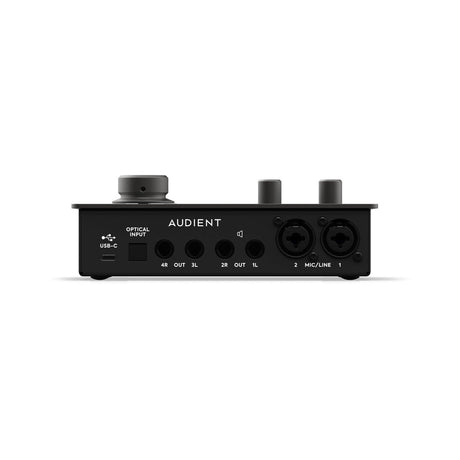 Panel trasero y conexiones de la interfaz de audio Audient iD14