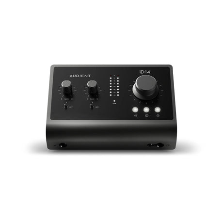 Interfaz de audio Audient iD14, vista superior sobre fondo blanco