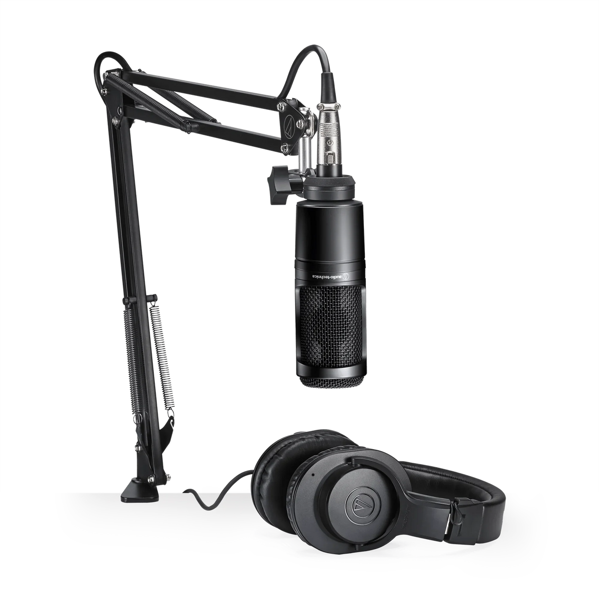 Audio-Technica AT2020PK con micrófono AT2020, audífonos ATH-M20x y brazo articulado XLR