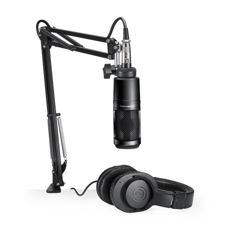 Audio-Technica AT2020PK con micrófono AT2020, audífonos ATH-M20x y brazo articulado XLR
