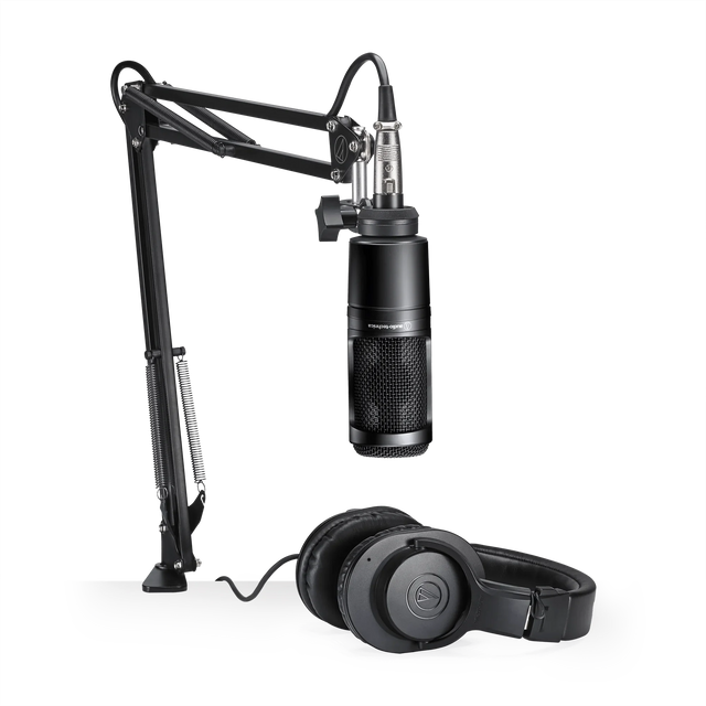Audio-Technica AT2020PK con micrófono AT2020, audífonos ATH-M20x y brazo articulado XLR