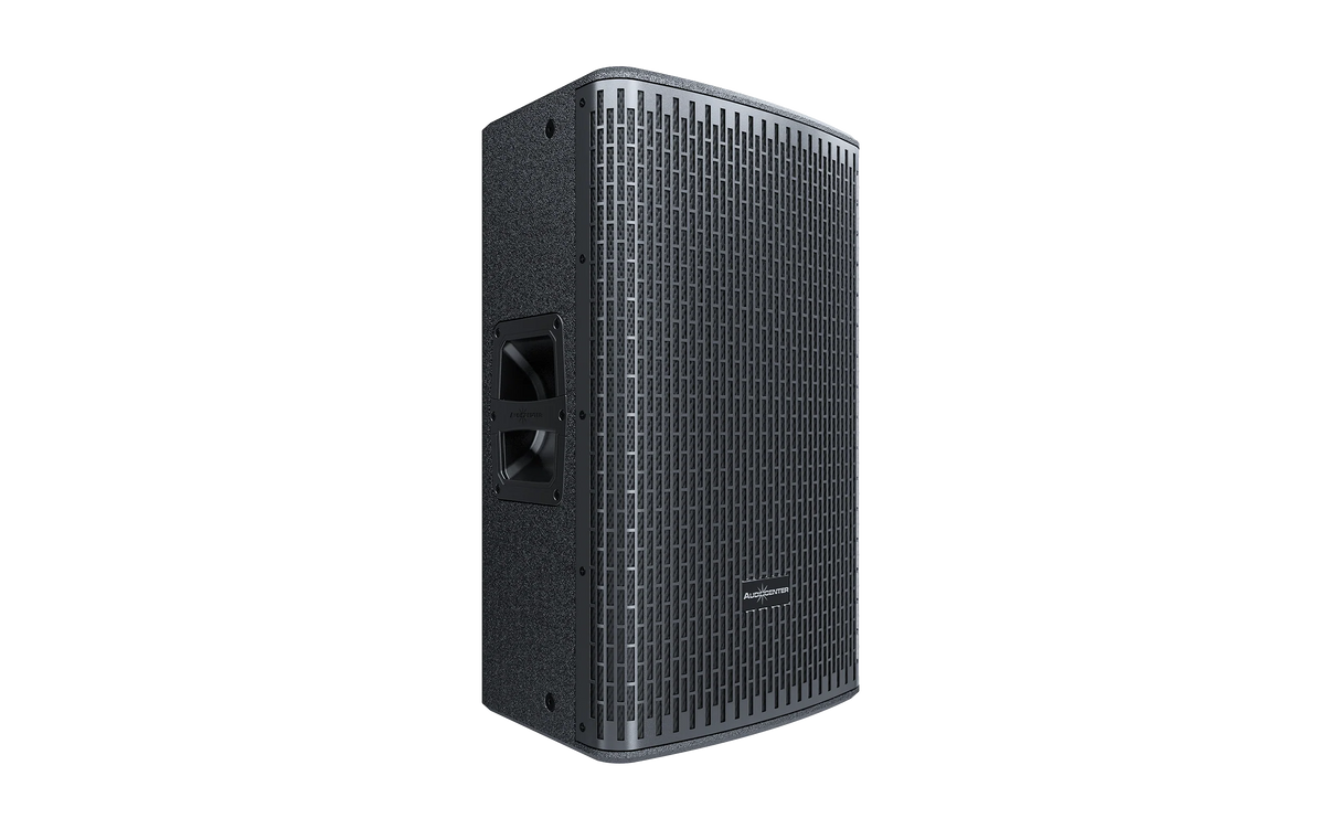 Altavoz activo Audiocenter GT512A de 12 pulgadas, vista frontal y lateral