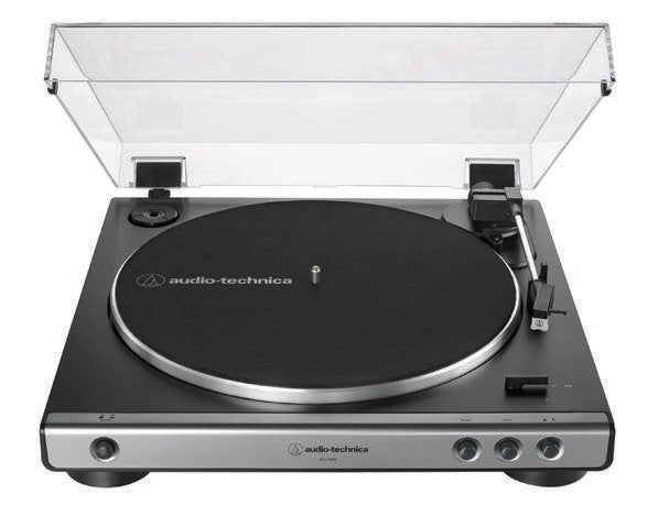Tocadiscos Audio-Technica AT-LP60X-GM gris plomo con cubierta abierta