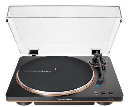 Tocadiscos Audio-Technica AT-LP70X-BZ negro y bronce con cubierta abierta