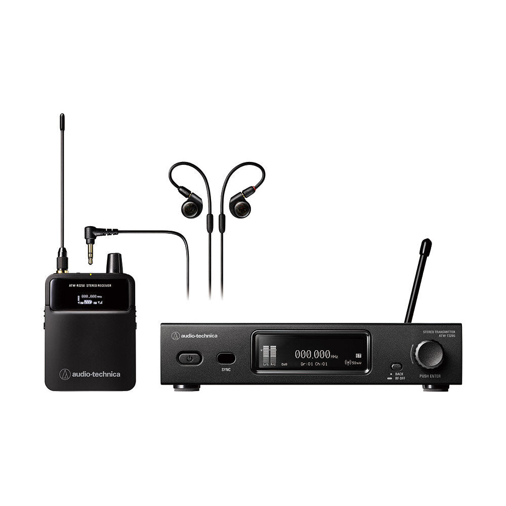 Sistema In-Ear Audio-Technica ATW-3255DF2 con transmisor, receptor bodypack y audífonos ATH-E40