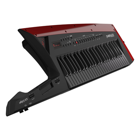 Roland AX-Edge negro con Edge Blade roja en vista de tres cuartos