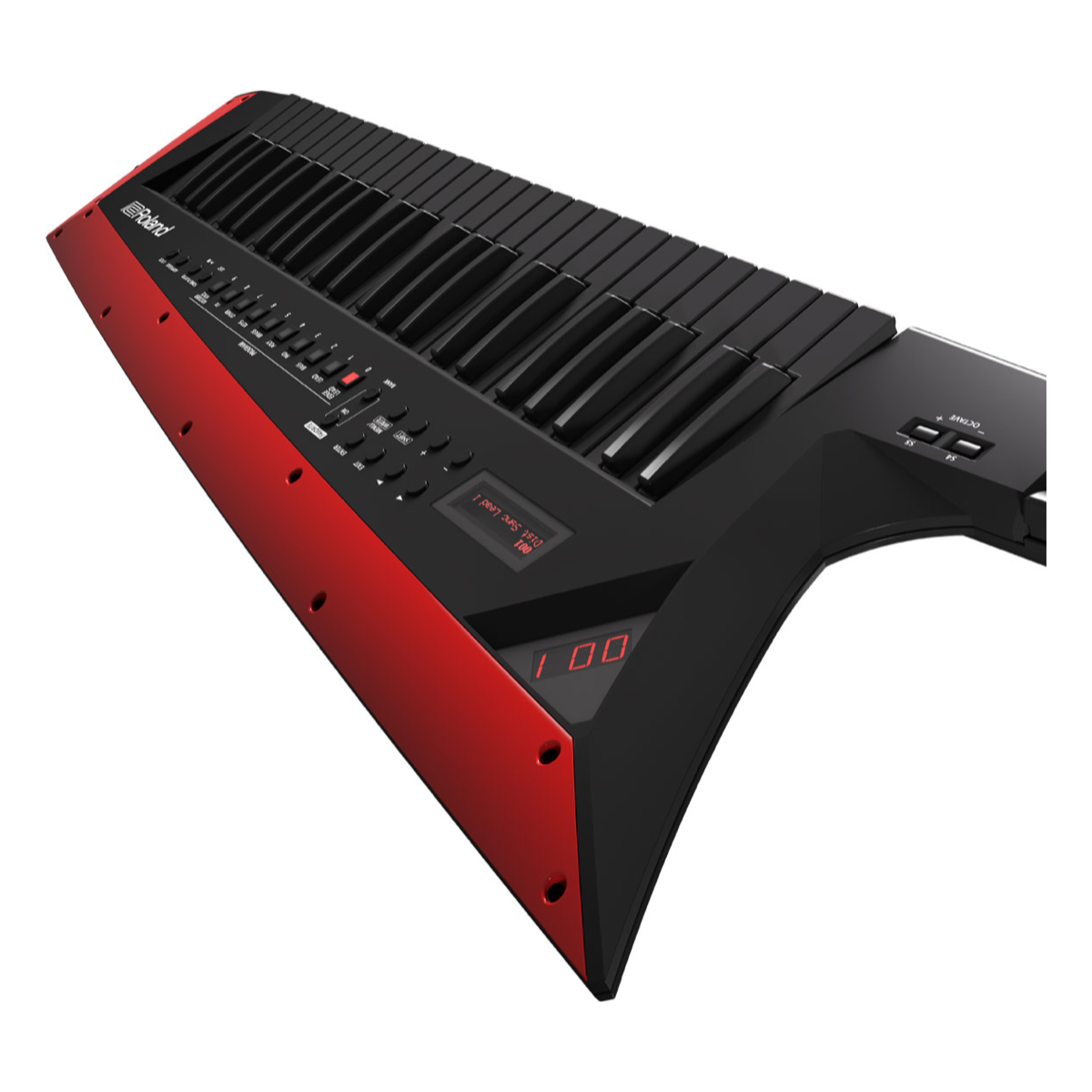 Roland AX-Edge negro con Edge Blade roja en vista angular alternativa