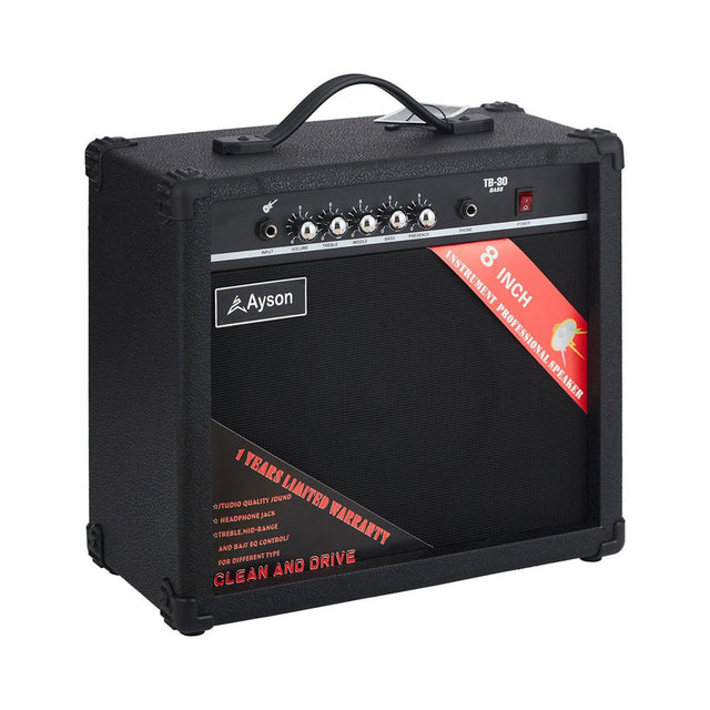 Amplificador Bajo Ayson TB30 sobre fondo blanco
