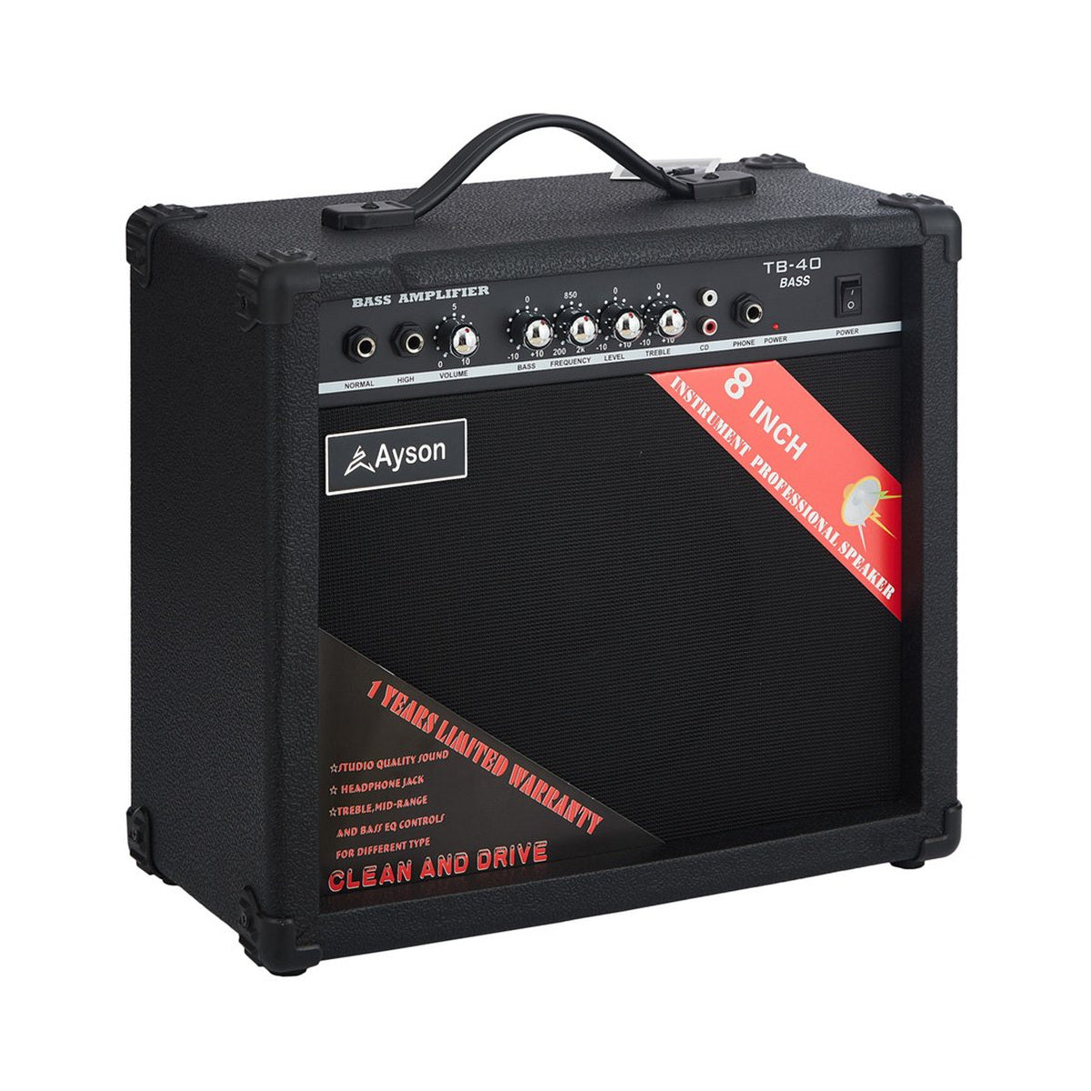 Amplificador Bajo Ayson TB40 sobre fondo blanco
